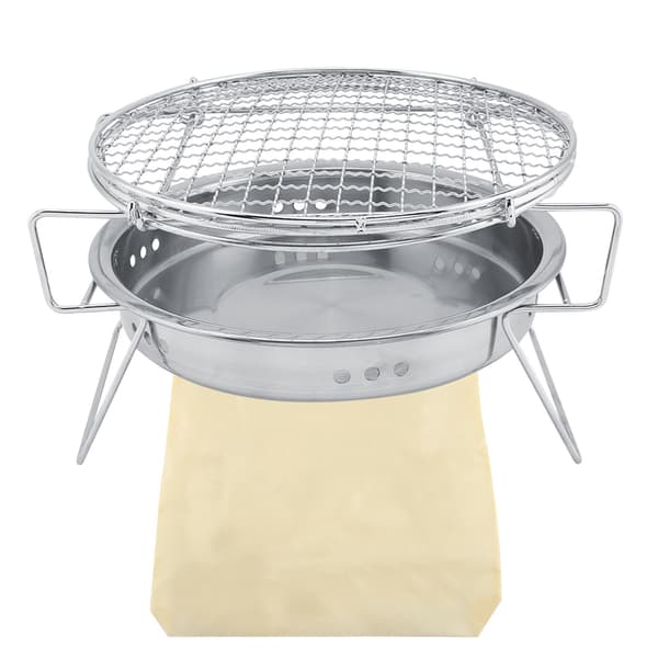 Mini BBQ Grill i rustfrit stål, foldbar, bærbar, rund grillovn til udendørs camping og terrasse