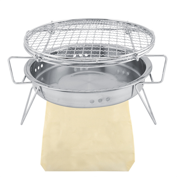 Rustfrit stål Mini BBQ Grill Foldbar Bærbar Rund Grill Komfur til Udendørs Camping Patio
