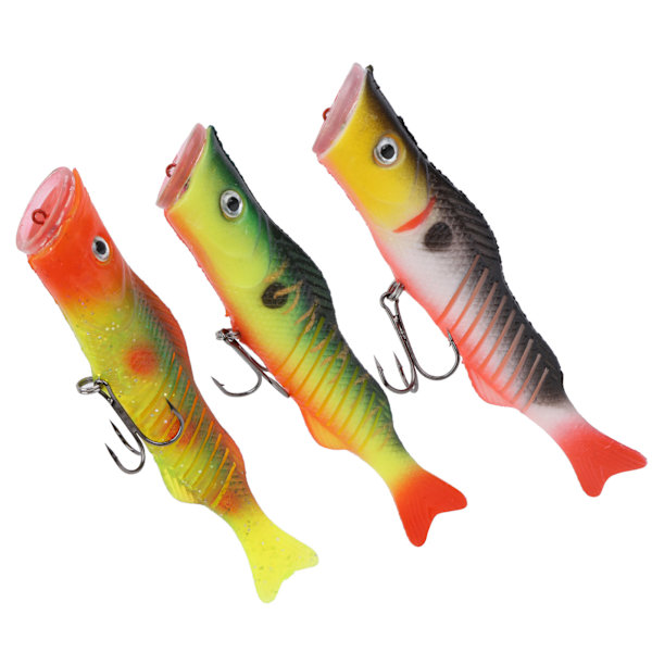 3 st Poppers fiskedrag med flytande beten trekrok livfull crankbait fiskeutrustning