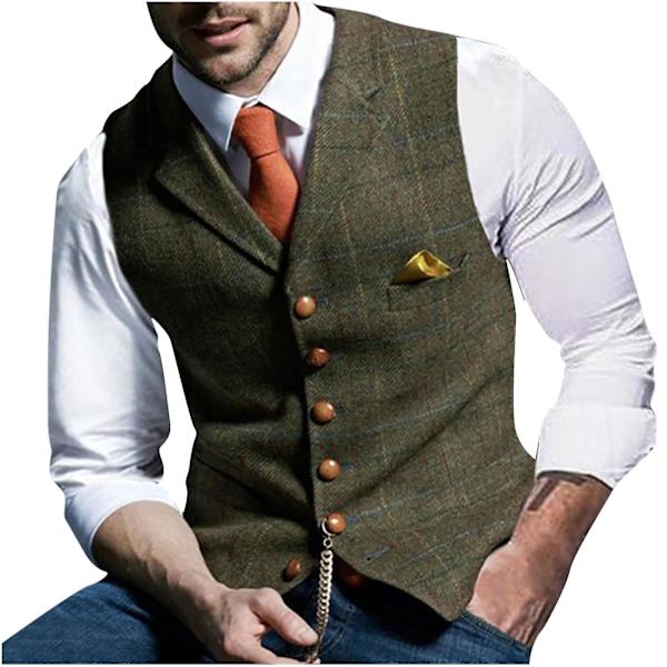 Lattice Slim Fit Business Väst för Män XXL Khaki