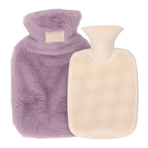 PVC varmtvannspose med mykt plysjdeksel Lekkasikker vinter varm seng Varmer vannpose 1000 ml lilla
