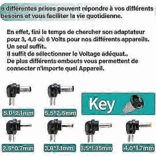 12W Universel Strømforsyningsadapter 3V 4,5V 5V 6V 7,5V 9V og 12V, DC 220V Strømforsyningstransformator til VTech Kidimagic Starlight Kidi Ligh