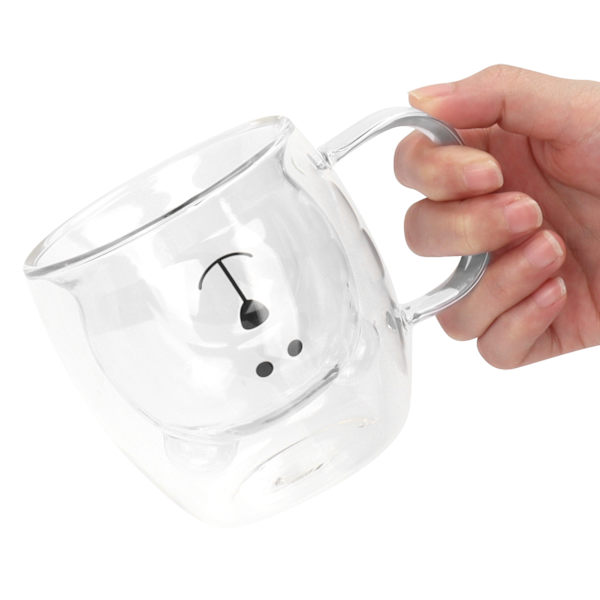 250 ml bjørneformet glasskopp dobbeltvegget vann te kaffe melkemugg med håndtak for hjemmetTransparent