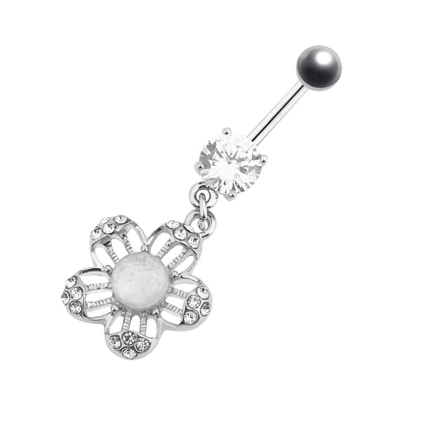 2 stk/sæt Blomster Navlering Barbell Rustfrit Stål Kropspiercing Smykker (Sølv)
