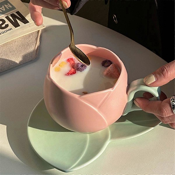 300 ml blomsterformet tulipankop Tekop Underkop Keramisk drikkekop, A