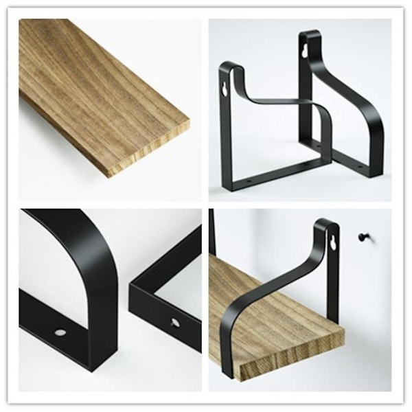 Vægmonteret hylde i træ og metal, til stue, soveværelse, kontor, badeværelse eller køkken (12*10*1,5CM 42*12*1,5CM 33*12*1,5CM 22,8*12*1,5CM)