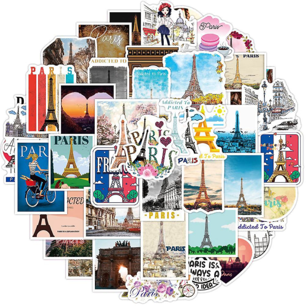 Paris Tower Graffiti Stickers - Set med 50 tecknade vattentäta dekaler för bagage och bilar