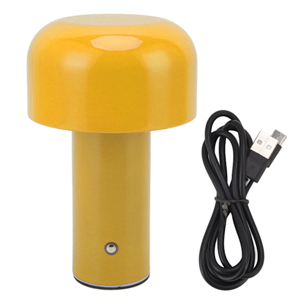 LED-skrivbordslampa, svampdesign, USB-laddning, 3 färgtemperaturer, touch-bordlampa för restaurang, studie, guldgul