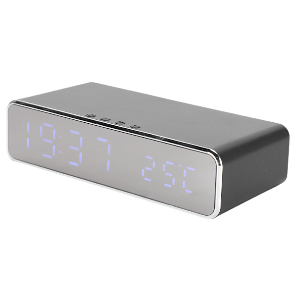 Multifunktionel trådløs oplader USB digital LED bordalarm ur termometer til xiaomi sølv
