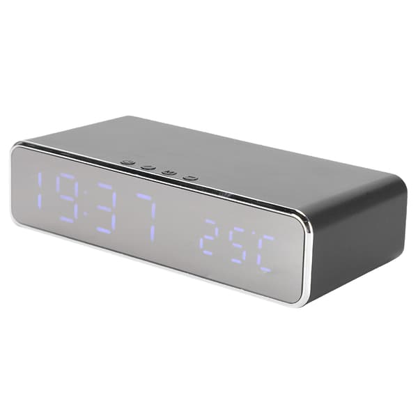 Multifunktionel trådløs oplader USB Digital LED skrivebordsvækkeur termometer til Xiaomi Sølv