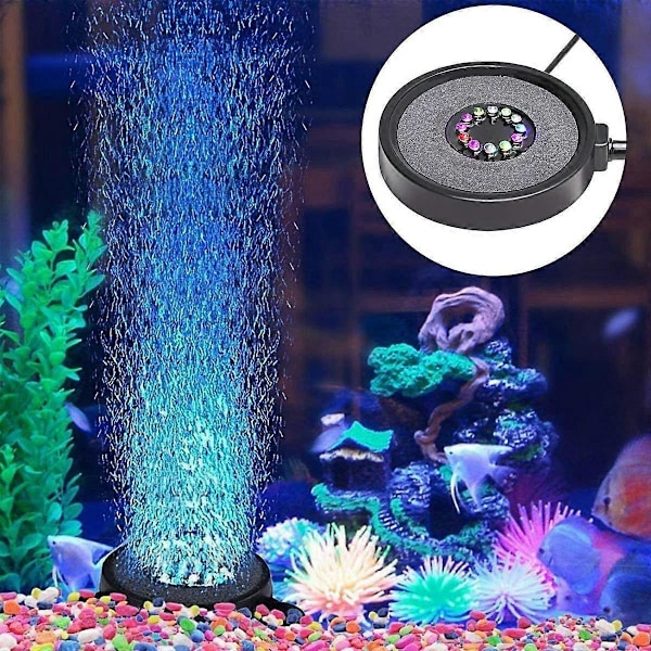 2025 Egnet Akvarium Fisketank Luftgardin Boblesteinsdisk med 12 Flerfargede LED-er
