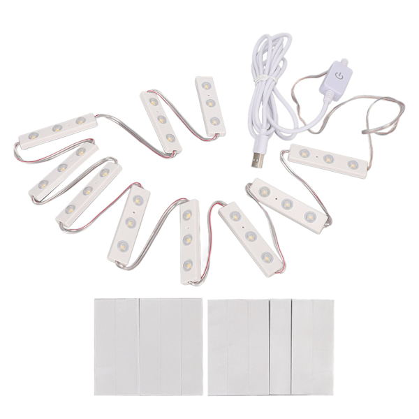 LED-speil lys berørbar hvitt lys USB dimbar forfengelighet sminke lys for bad 10 streng (30 stk lysbrikker)