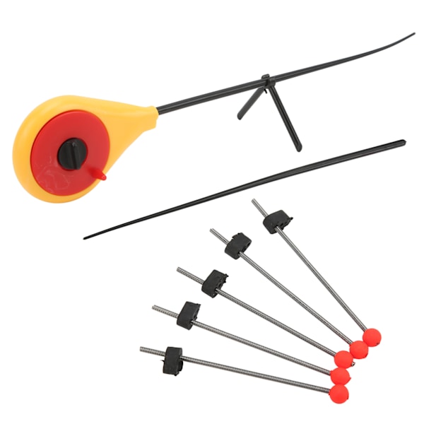 Bärbar vinter utomhus gul mini isfiskespö med 5PCS röd boll fjäder spö topp tips