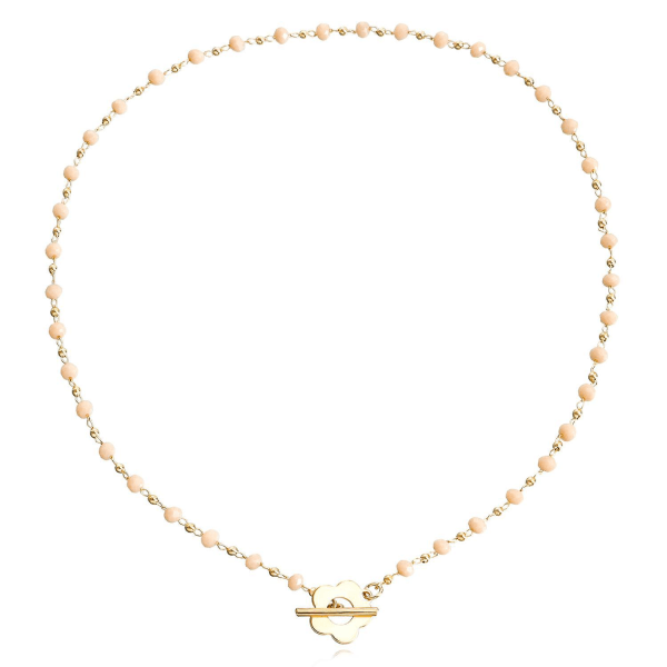 Golden Flower Beige Lariat Lock Halskjede - Seed Bead Pearl Choker smykker for kvinner og jenter