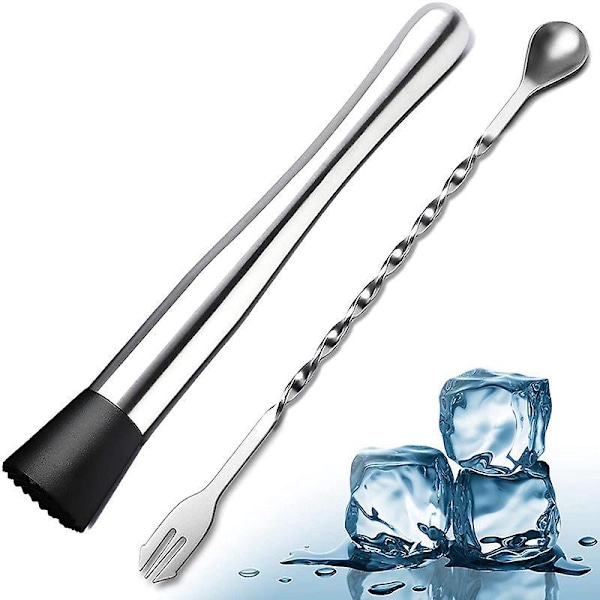 Rustfrit Stål Twisted Mixing Spoon Cocktail Muddler Lang Spiral Bar Spoon til Mojitos