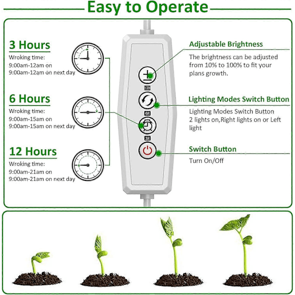 Plante Lampe, Plantevækstlampe 100 LED Lys 5 Niveauer Justerbar Fuld Spektrum Vækstlys med Auto Timer/3H/6H/12H