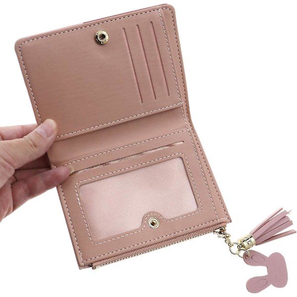 Rosa Dam Kreditkortsplånbok Pengaväska PU Läder Bifold Plånböcker Multipla Fack Tofsar Dragkedja Portabel