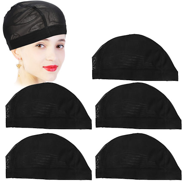 5 st cap Sträckbar nylon andningsbar cap för långt kort rakt lockigt hår