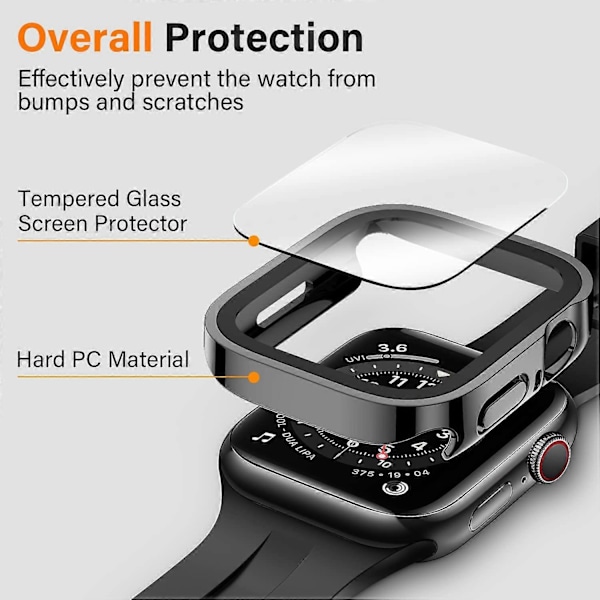 2 kpl 40 mm (musta) Kotelo Yhteensopiva Apple Watch 44 mm Series 6 SE Series 5 Series 4 kanssa Näytönsuojalla, Erittäin Ohut Kova Kotelo Naarmuuntumista Estävä Tem