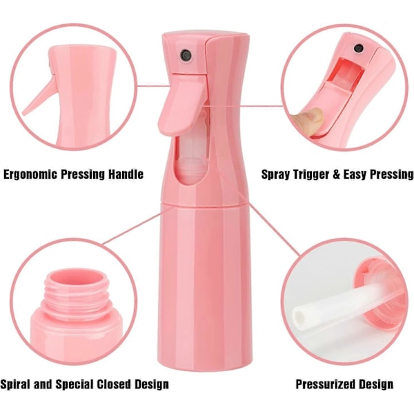 Kontinuerlig Sprayflaska 200 ml (rosa-2-pack), Mister Sprayflaska för Hår, Fin Mist Vattensprayflaska för Salonger, Hårstyling, Växter, Hudvård