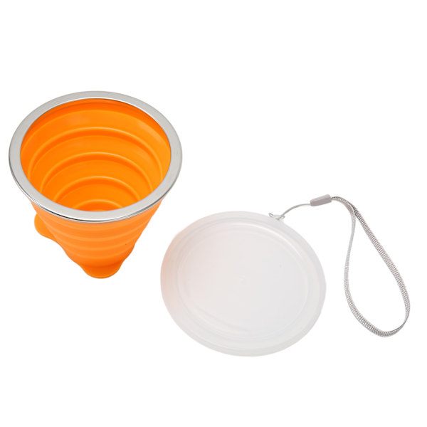 Hopfällbar vattenkopp 270 ml livsmedelsklassad silikon Liten bärbar hopfällbar campingkopp med lock för resekontor utomhus orange