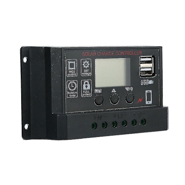 LCD 20A Solcellelader Kontroller PWM Dobbel USB Lader Regulator Panel 12/24V