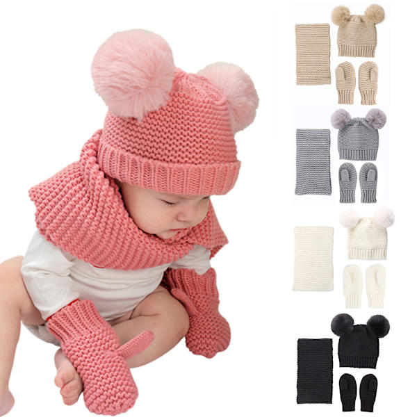 Baby Kids Scarf Hat Gloves Set för pojkar och flickor Höst Vinter Varma Stickade Mössa Halsduk Vantar Set
