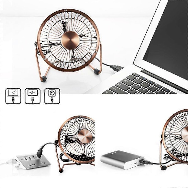 Mini USB Skrivebordsvifte Fleksibel 360 Rotasjon Kjølende Bordvifte med USB Metallskall Stille 4 Tommer for Hjemmekontor Laptoper PC Datamaskin Bronse