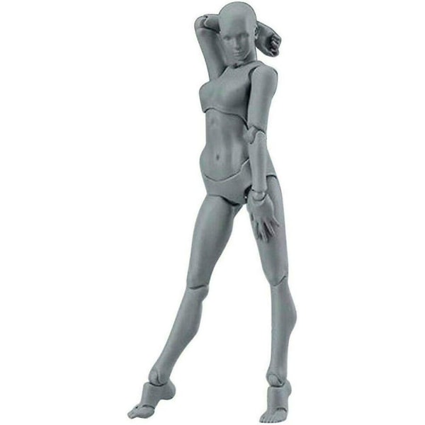 Mand/kvinde menneskelig mannequin modelsæt til tegning, skitsering, maleri, kunstner, tegneserie actionfigurer - grå
