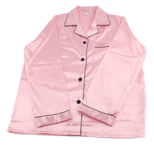 Hengittävä ja mukava vaaleanpunainen simuloitu silkkipyjamat - pitkähihaiset casual yöpuvut (1 kpl)