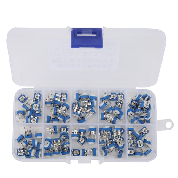 100 stk. variabel modstandstrimmer potentiometer pot elektronisk komponent RM065 blå + hvid