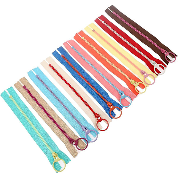 10-pack hartsdragkedjor med metallringavdragare i slumpmässig färg - 30 cm