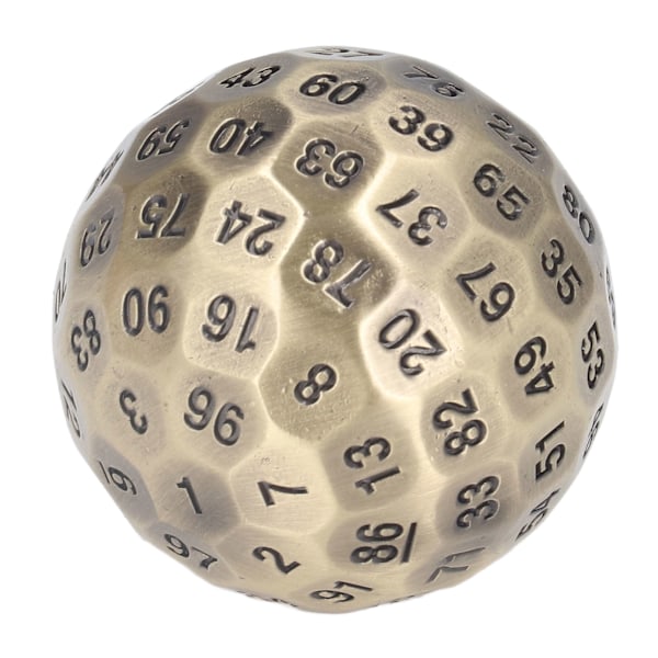 100-sidet polyhedral terning i metal, 5 cm i diameter, nem at læse, med fløjlspose til personer over 14 år, messingfarvet