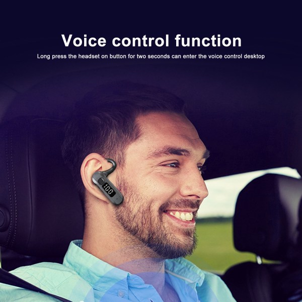 Single Ear Ben Conduction Headset Digital Display Röststyrning Svarande Trådlös hörlur för Sports Business Svart