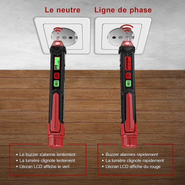 Beröringsfri spänningsdetektor med dubbel känslighet med LCD-skärm, live/neutral trådtest, ficklampa och ljudlarm