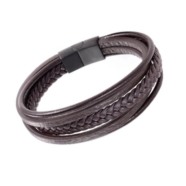 Flätad armband i PU-läder, metall, personlighet, moderiktigt, omslag, vävt armband för män, brunt