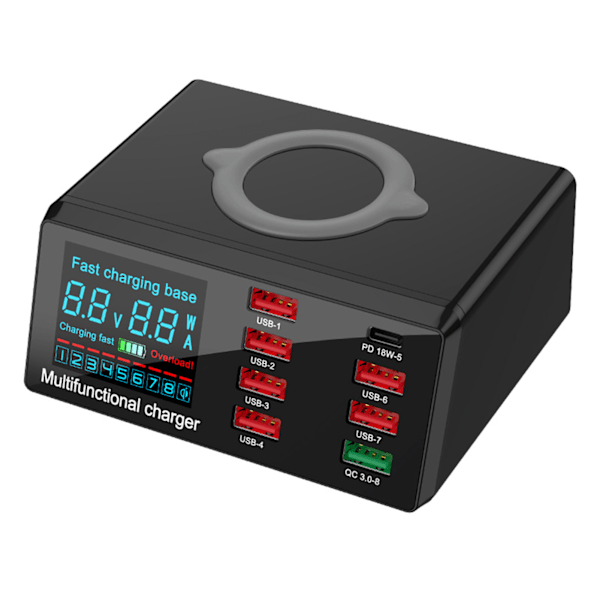 100-240V USB-snabbladdare 5V 20A QC3.0 10W trådlös 8-portarsladdare för smarttelefoner US-kontakt