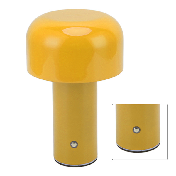 LED-skrivbordslampa, svampdesign, USB-laddning, 3 färgtemperaturer, touch-bordlampa för restaurang, studie, guldgul