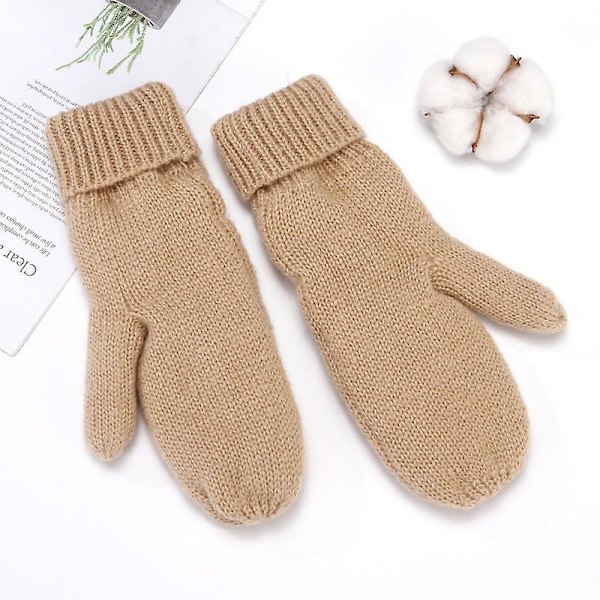 Varme Ullstrikkvotter for Kvinner Vinter Tykke Votter Beige