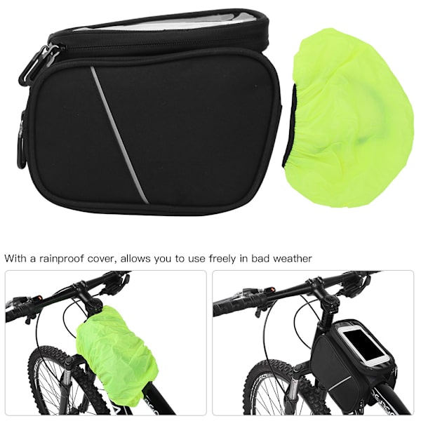 Cykel Front Beam Taske Mountainbike Øvre Rør Lærred Telefon Etui Ridning UdstyrSort 1L