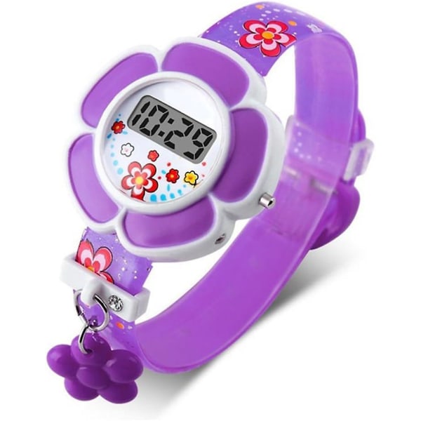 Söpö lasten silikoni-kukan muotoinen digitaalinen watch - vapaa koko, violetti