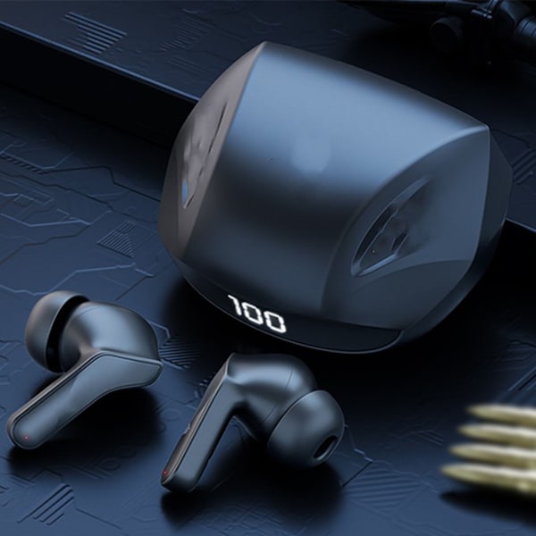 Trådlösa spelhörlurar med digital display, brusreducering, stereoljud, låg latens, Bluetooth 5.0