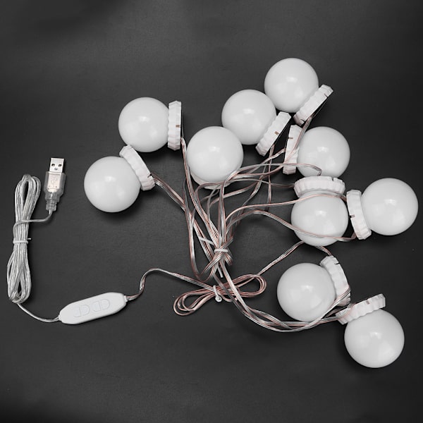 10 LED-lampor med tre färgtemperaturer, dimbar spegelbelysningssats för sminkbord med USB-kabel, tre färgtemperaturer