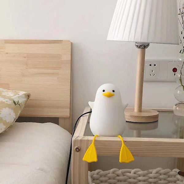 Sød Andenatlampe med 2-trins dæmpning og timer, USB genopladelig silikone lampe til børn, mobiltelefonholder