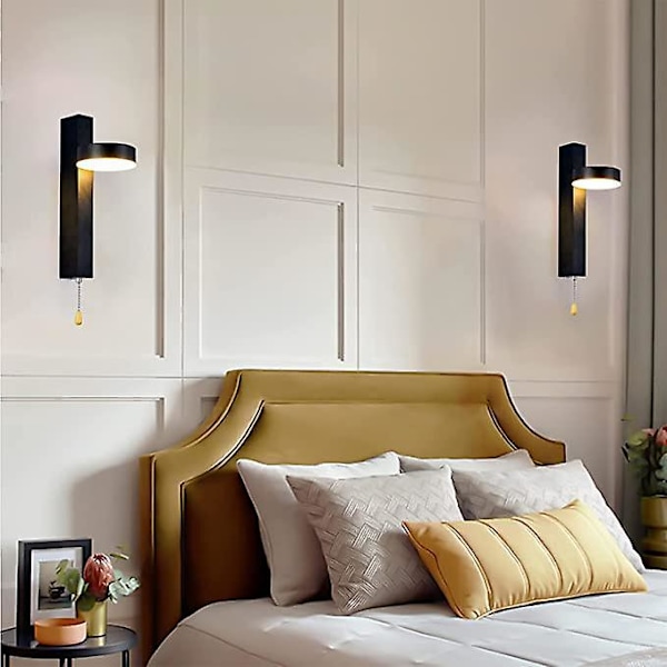 LED Utelys rund vegglampe med kabelbryter Svart 27 x 12 x 5 cm