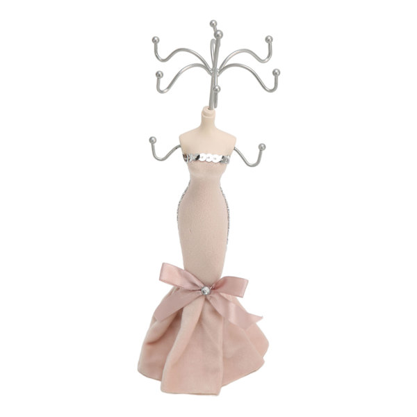Modell Klänning Smycken Display Stativ Örhänge Halsband Ring Hållare Förvaring Organizer Hängande Tower Rack ljusrosa