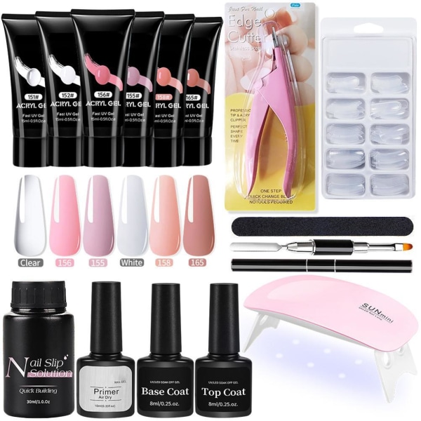 Nail Gel Kit Gel Builder Nail Kit med UV-lampa Nail Extension Gels Set Allt i ett set