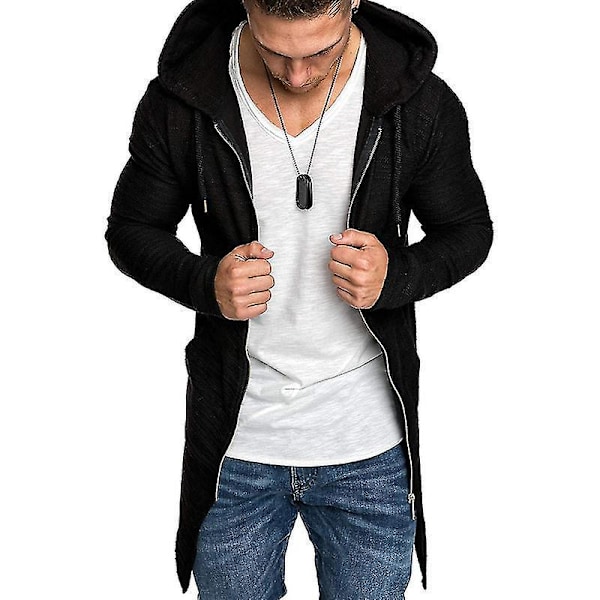 Sporty Zip-Up Herr Hoodie Sweatshirt Jacka M Svart