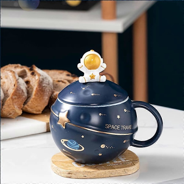 Astronaut Kop Rum Præget Planet Krus, Sød Keramisk Kaffekrus, Nyhedskrus med Låg og Ske til Kaffe, Te, Mælk, Æstetisk Rumindretning Sjov Gave