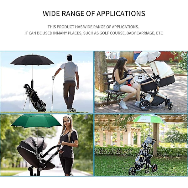 Justerbart anti-fall golfparaplystativ for vogn - svart